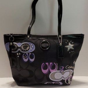 Rare Coach 17857 Black Signature Appliqué Poppy Tote